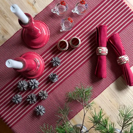 Recycled Table Runner Isa, Dark Red/Sand