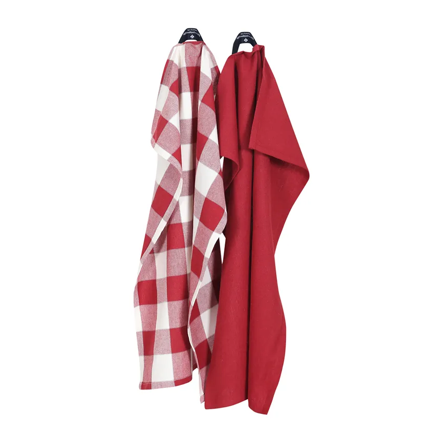 Recycled Tea Towel 2-pack Ted, Dark Red/Beige 