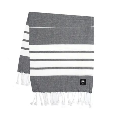 Reciclado Hamam Toalla de baño Alma, Gris oscuro/Blanco