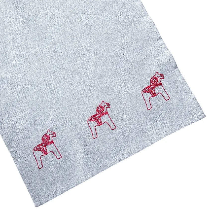 Paño de cocina reciclado Sjurberg, Bordado rojo, Gris/Blanco/Rojo
