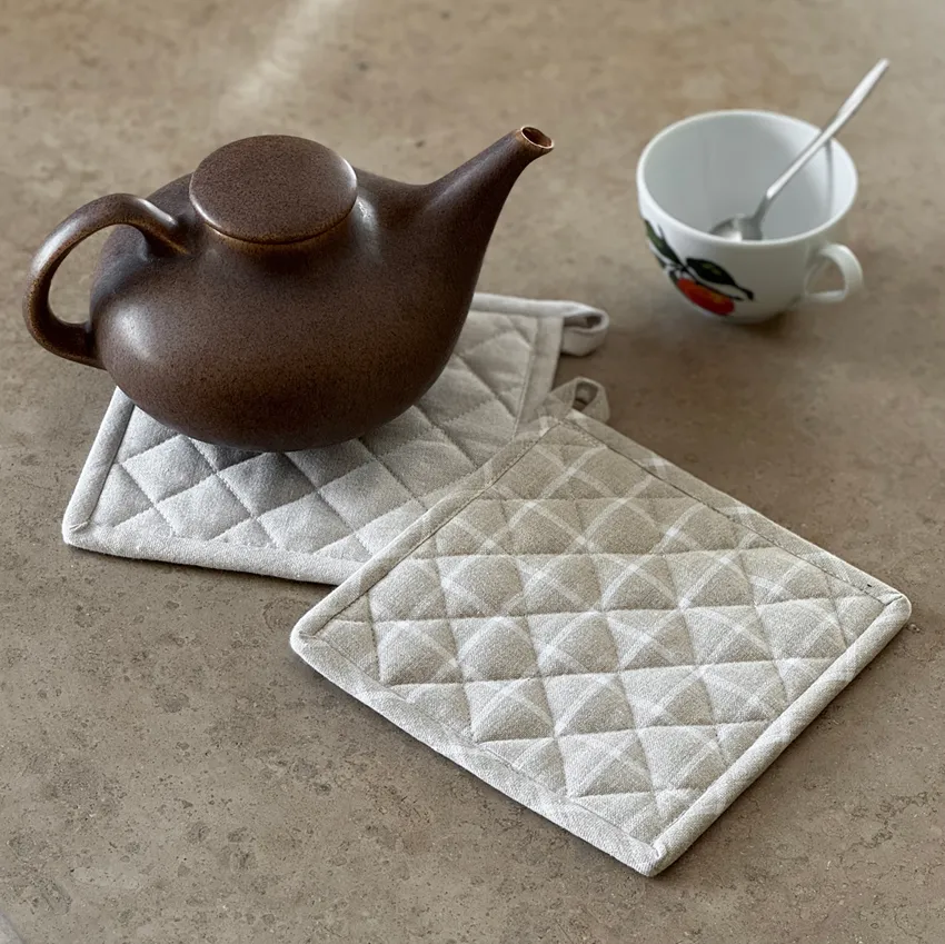 Manopla de cocina reciclada 2-pack Recycling, Lino/Blanco