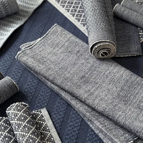 Reciclado Caminos de mesa Elin, Azul marino/Blanco