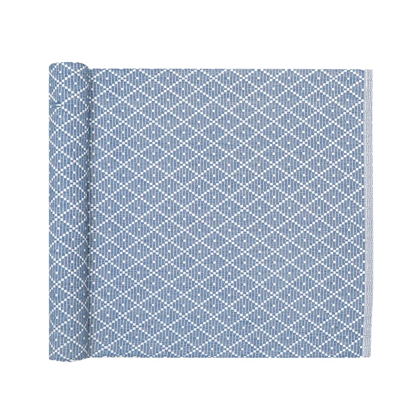 Reciclado Caminos de mesa Ella, Azul grisáceo/Blanco