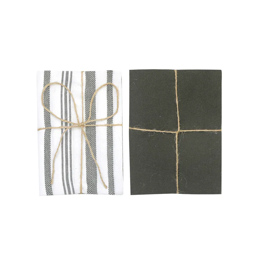 Paño de cocina reciclado 2-pack Simon, Verde oliva/Blanco