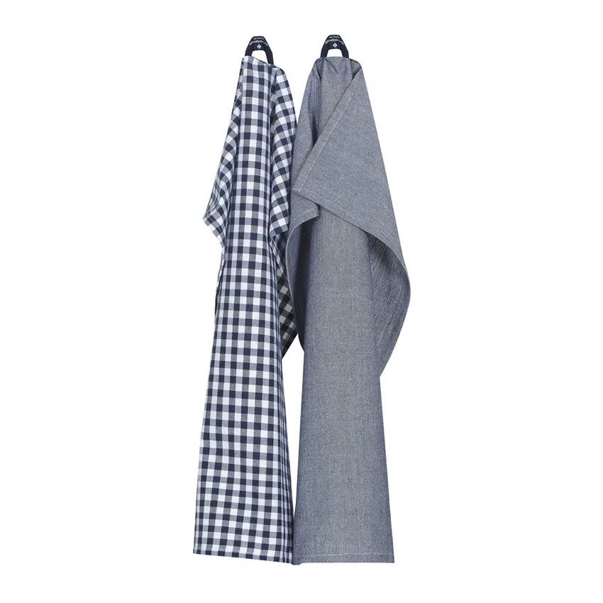 Paño de cocina reciclado 2-pack Bella, Azul marino/Blanco