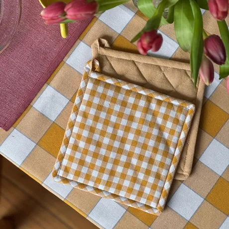 Manopla de cocina reciclada 2-pack Bella, Amarillo/Blanco