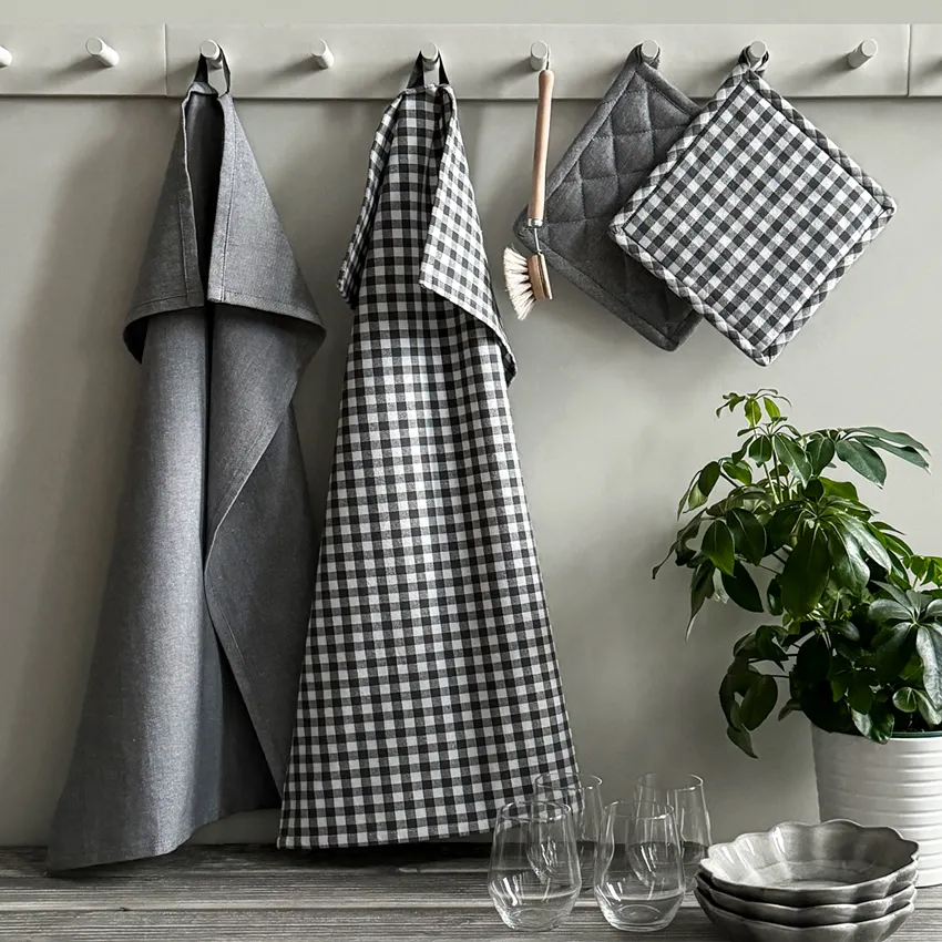 Manopla de cocina reciclada 2-pack Bella, Gris oscuro/Blanco