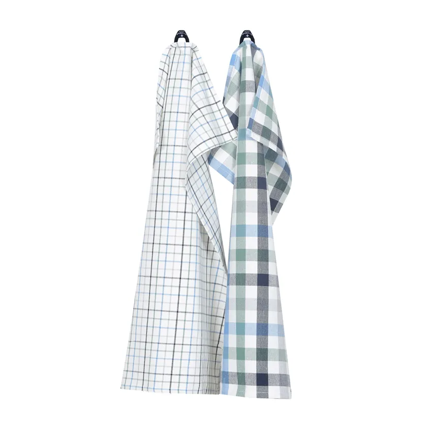 Paño de cocina reciclado 2-pack Ruth, Azul claro/gris/beige