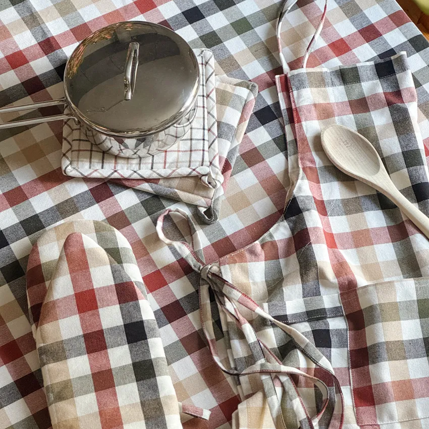 Manopla de cocina reciclada 2-pack Ruth, Verde oliva/negro/óxido