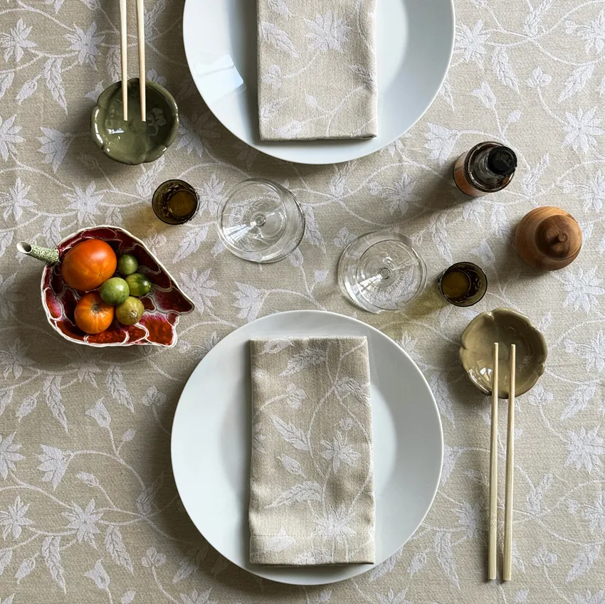 Mantel reciclado Lea, Lino/Blanco