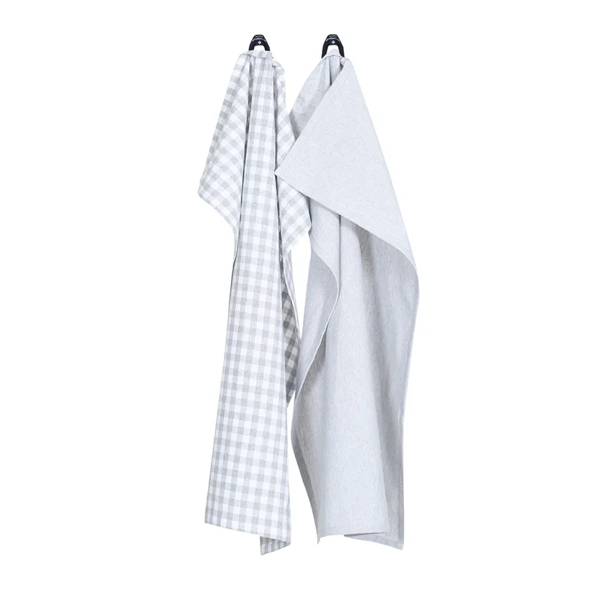Paño de cocina reciclado 2-pack Bella, Gris claro/Blanco