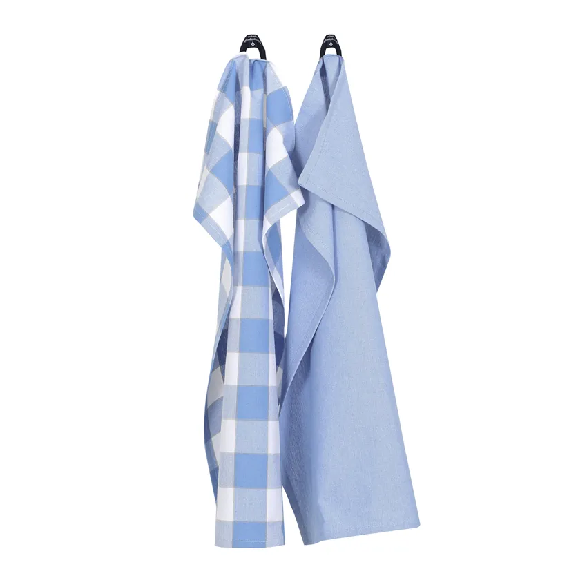 Paño de cocina reciclado 2-pack Ted, Azul claro/Blanco