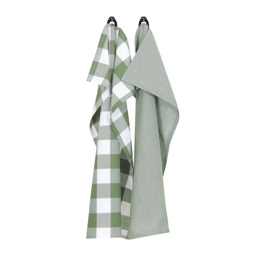 Paño de cocina reciclado 2-pack Ted, Verde/Blanco