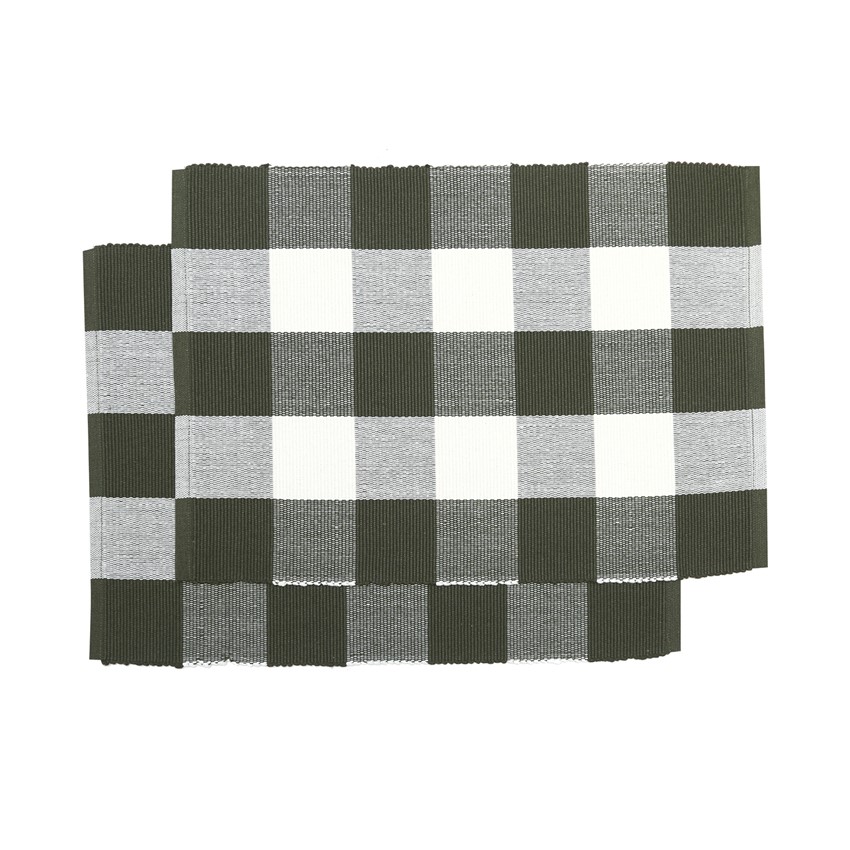 Mantel individual reciclado 2-pack Freya, Verde oliva/Beige