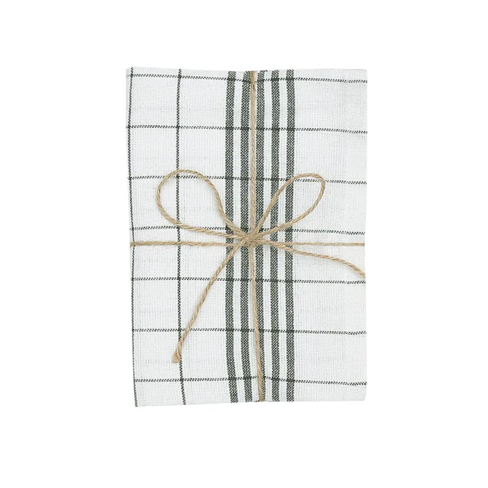 Paño de cocina reciclado 2-pack Astrid, Verde oliva/Blanco