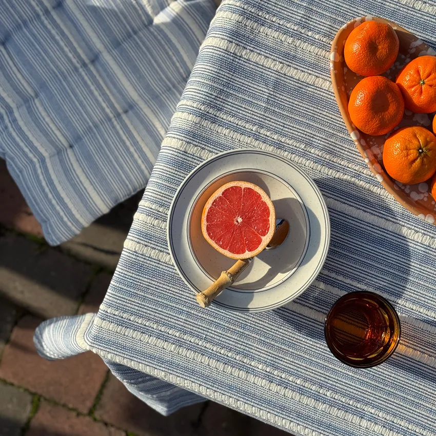 Mantel reciclado Ebba, Azul/Beige