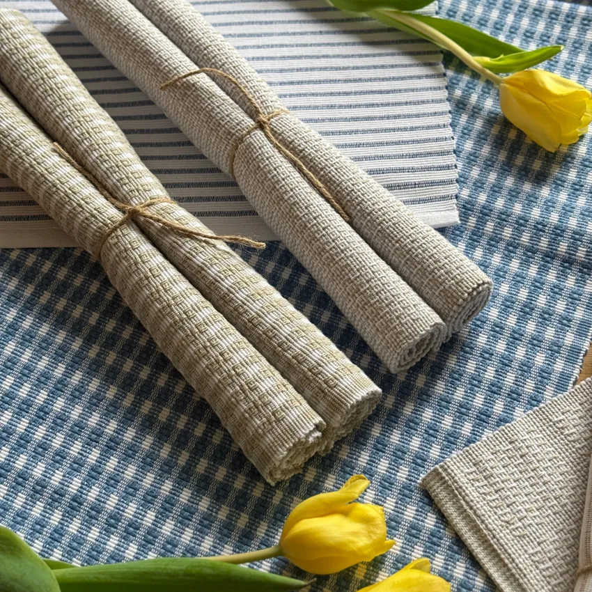 Mantel individual reciclado 2-pack Cleo, Lino/Blanco