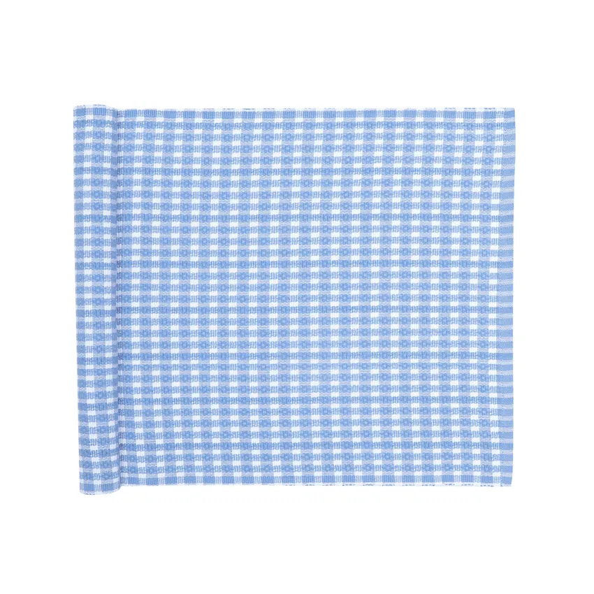 Reciclado Caminos de mesa Cleo, Azul claro/Blanco