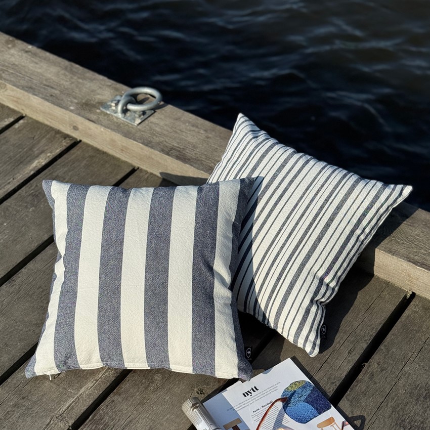 Reciclado Funda de cojín Theo, Beige/Azul marino