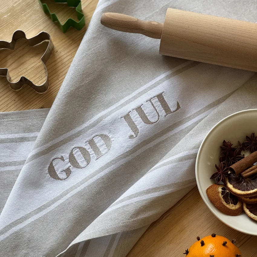 Paño de cocina reciclado God Jul, Lino/Blanco