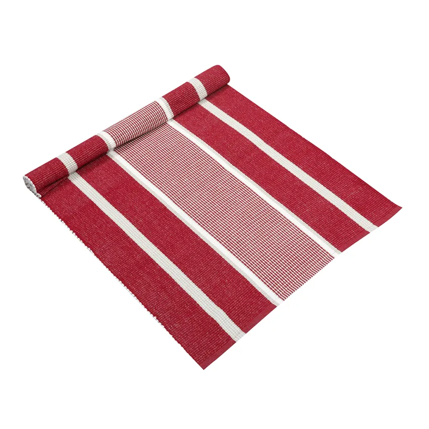 Alfombra de tejido rips reciclada Greta, Rojo oscuro/Lino