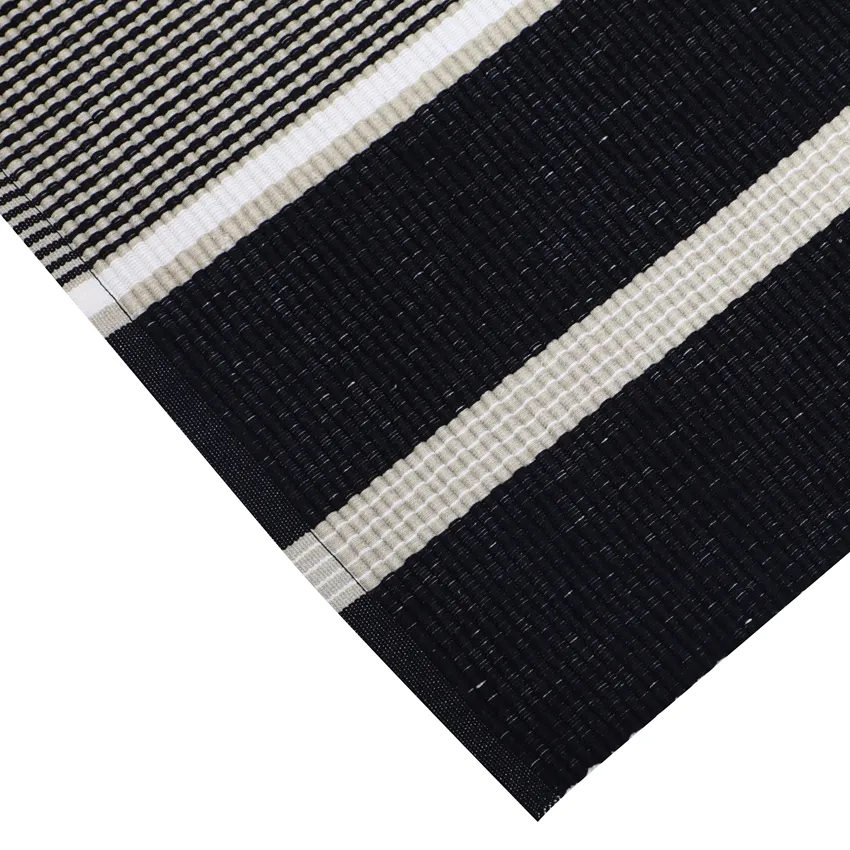 Alfombra de tejido rips reciclada Greta, Negro/Lino