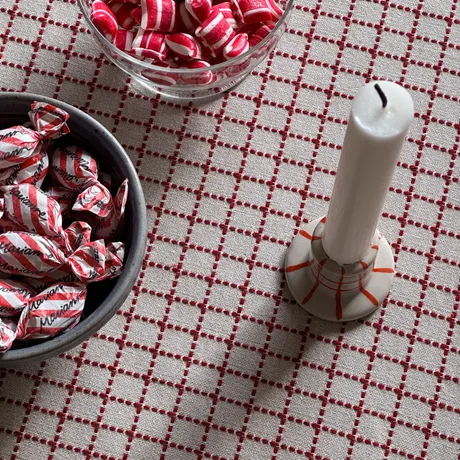 Mantel reciclado Lova, Lino/Rojo oscuro