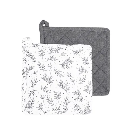 Manopla de cocina reciclada 2-pack Flora, Blanco/Gris oscuro