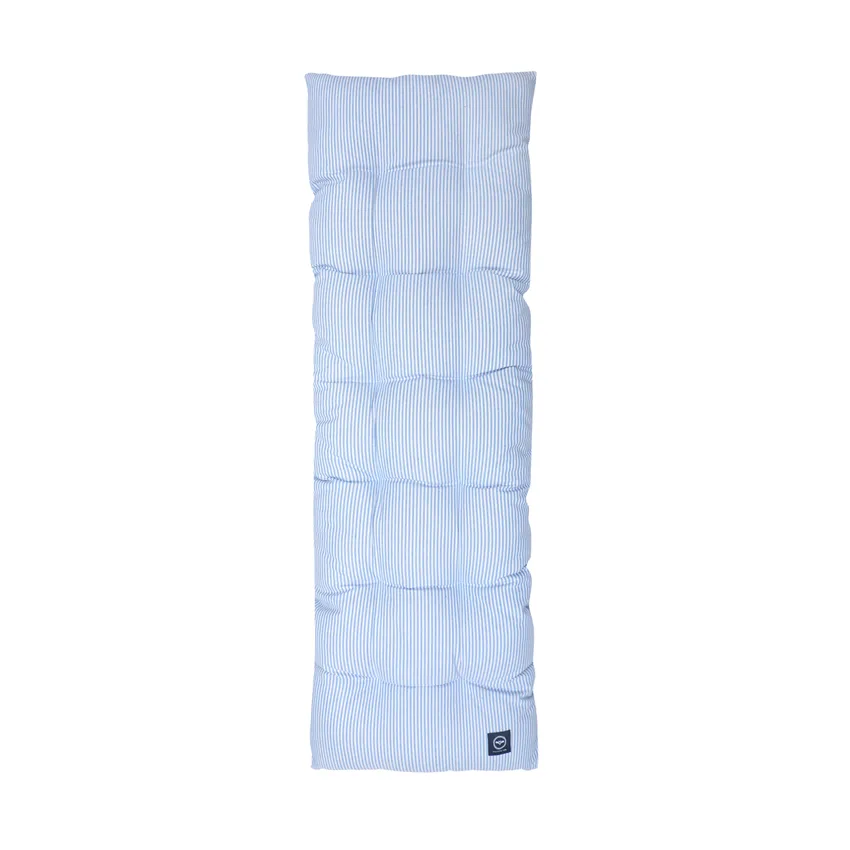 Cojín de banco reciclado Bosse, Superficie lavable con paño, Azul claro/Blanco