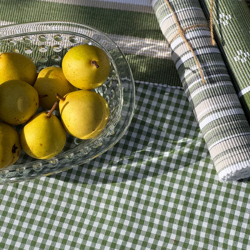 Mantel Redondo Reciclado Madicken, Verde/Blanco