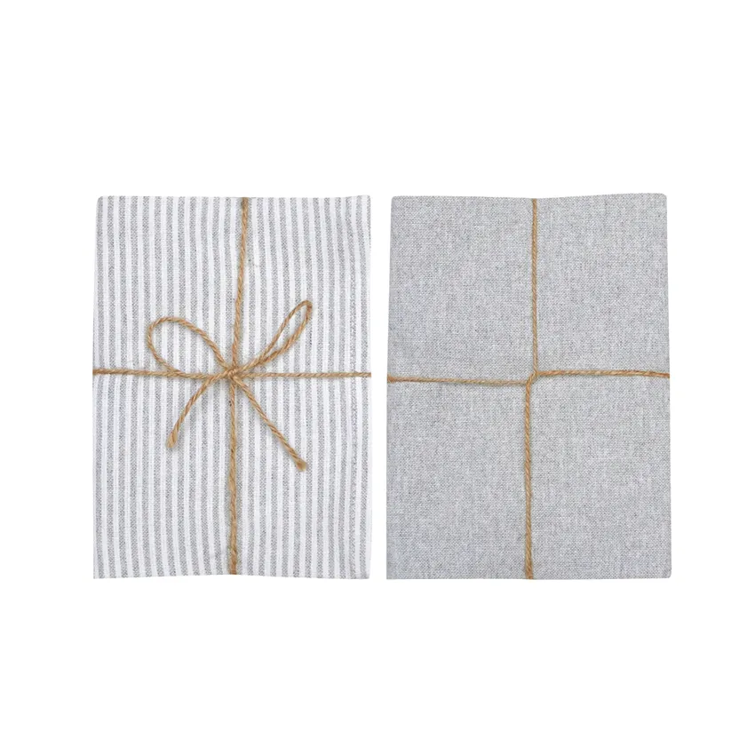 Paño de cocina reciclado 2-pack Bosse, Gris claro/Blanco