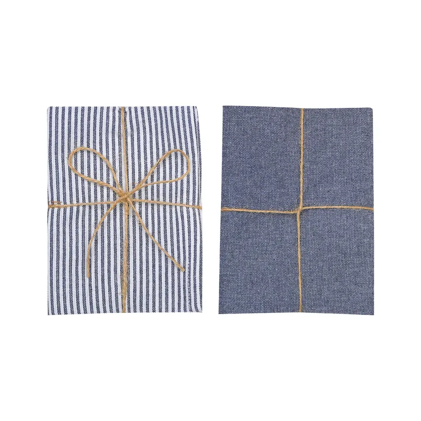 Paño de cocina reciclado 2-pack Bosse, Azul marino/Blanco