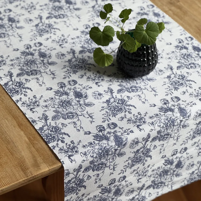 Reciclado Caminos de mesa Juni, Blanco/Azul