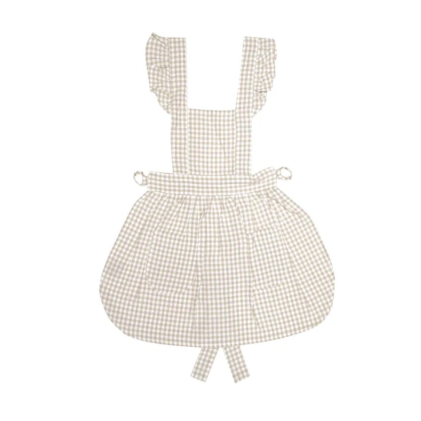 Delantal Infantil Reciclado Madicken, Volante, Lino/Blanco