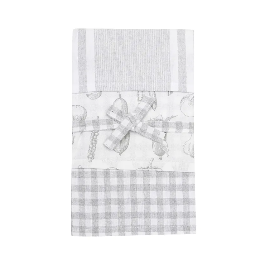 Paño de cocina reciclado Linnea, Pack de 3, Gris claro/Blanco