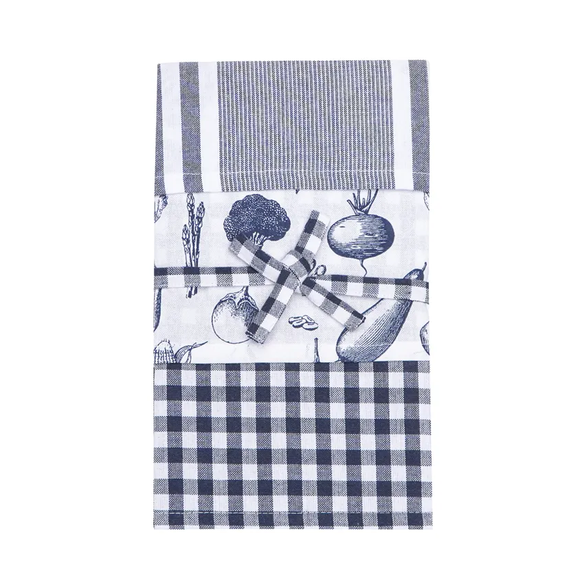 Paño de cocina reciclado Linnea, Pack de 3, Azul marino/Blanco