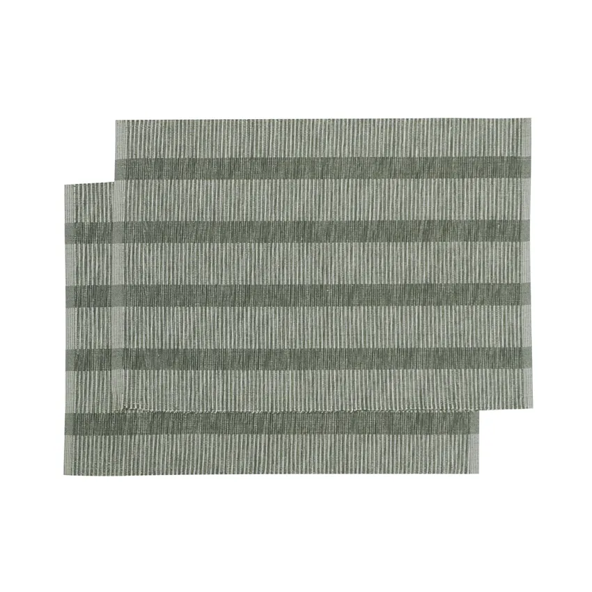 Mantel individual reciclado 2-pack Minna, Verde oliva/Lino