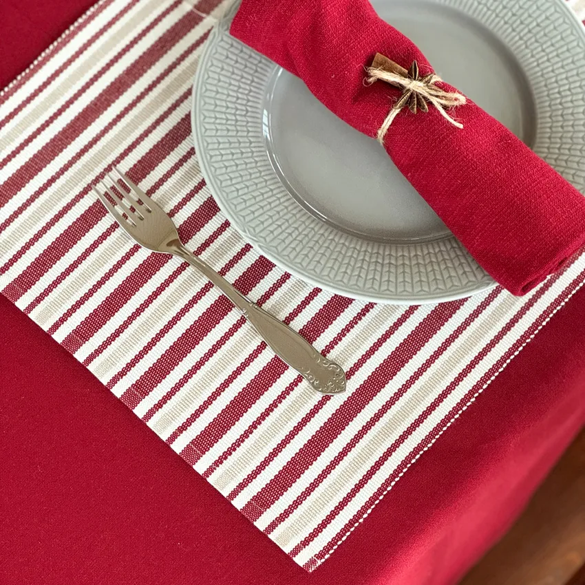 Reciclado Caminos de mesa Casper, Rojo oscuro/Beige