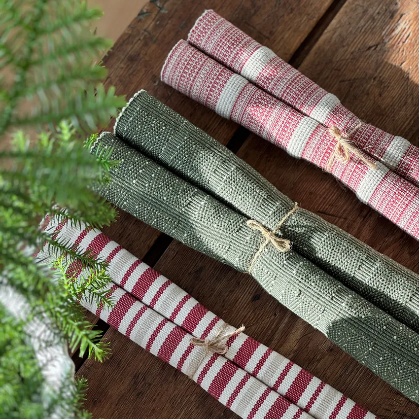 Mantel individual reciclado 2-pack Viggo, Verde oliva/Lino