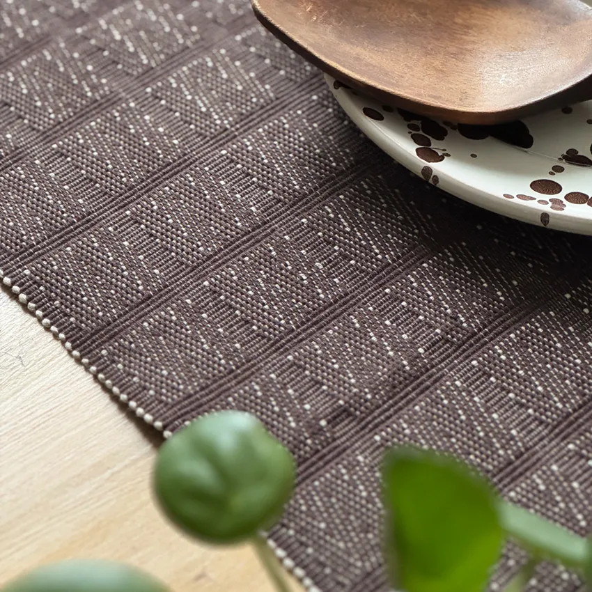Reciclado Caminos de mesa Viggo, Marrón/Lino
