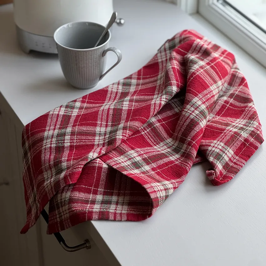 Paño de cocina reciclado Vivi, Rojo oscuro/Lino