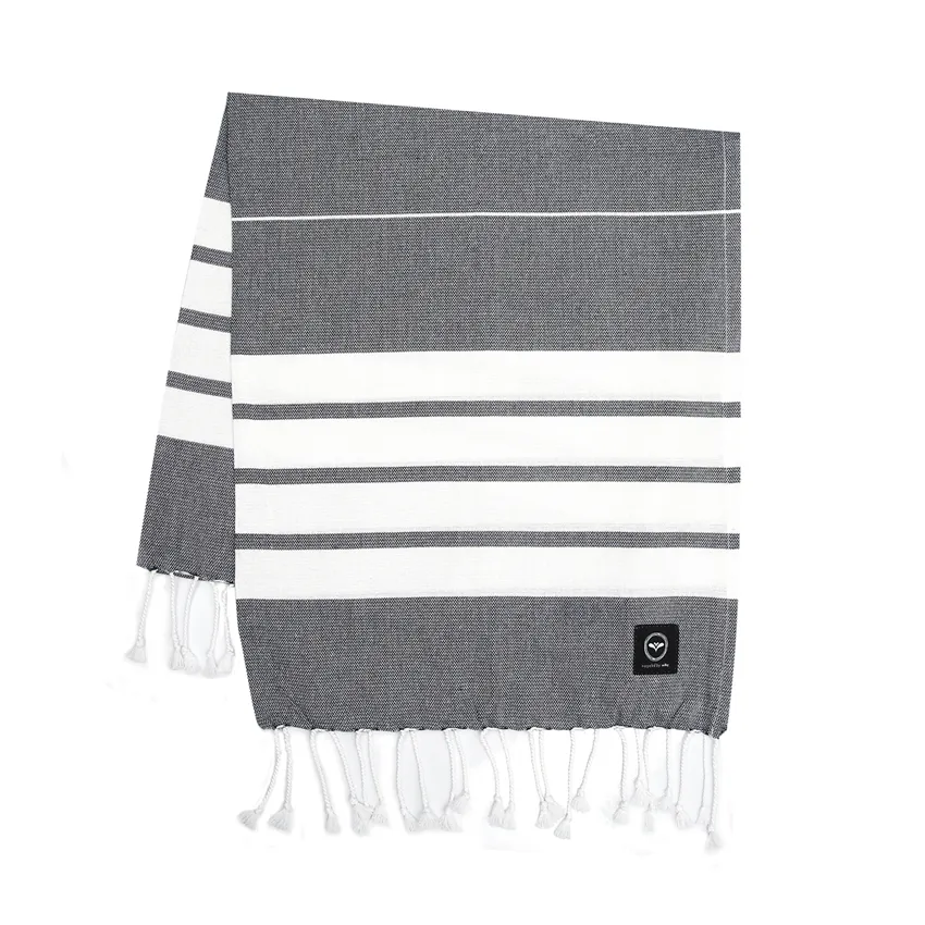 Recyclé Drap de bain Hamam Alma, Gris foncé/Blanc