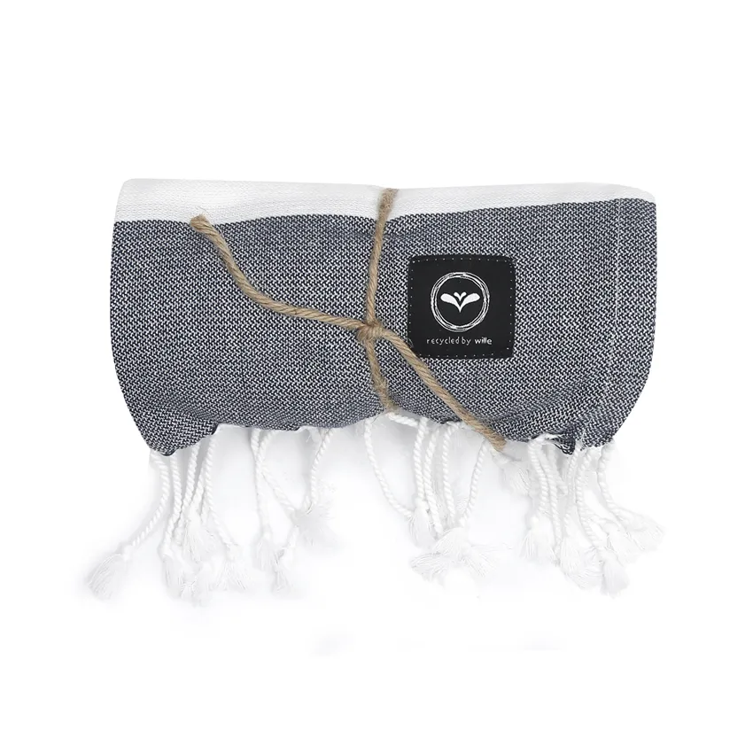 Recyclé Drap de bain Hamam Alma, Gris foncé/Blanc
