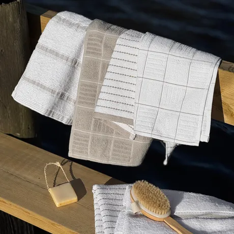 Serviette Visby, Tri en 4 catégories, Sable/Blanc