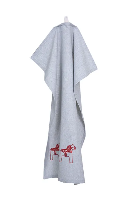 Torchon de cuisine recyclé Sjurberg, Broderie rouge, Gris/Blanc/Rouge
