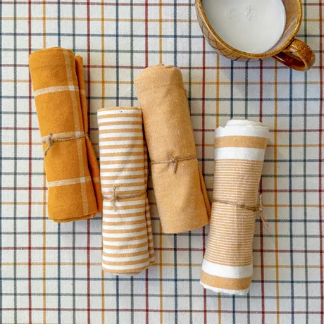 Torchon de cuisine recyclé Recycling, Tri en 4 catégories, Jaune/Beige