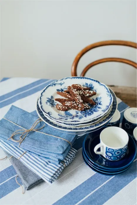 Serviette Recyclée 2-pack Elin, Bleu/Blanc