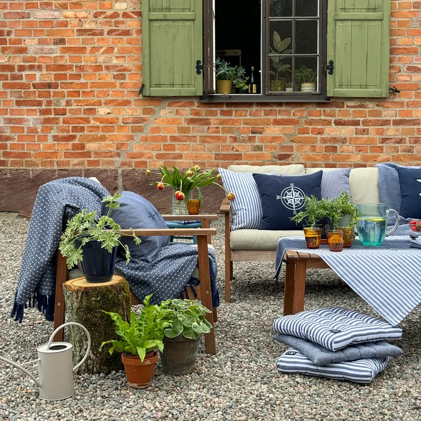 Nappe recyclée Grundsund Rayé, Bleu marine/Blanc