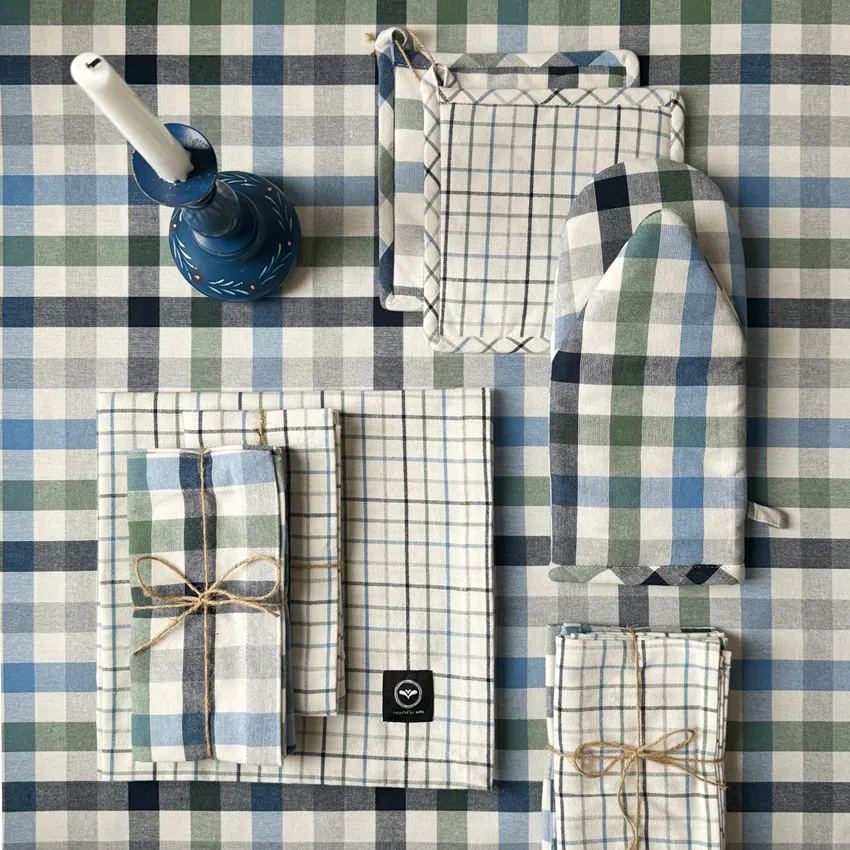 Serviette Recyclée 2-pack Ruth, Bleu clair/gris/beige