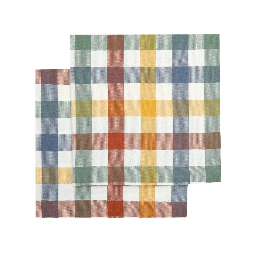 Serviette Recyclée 2-pack Ruth, Vert/rouille/beige
